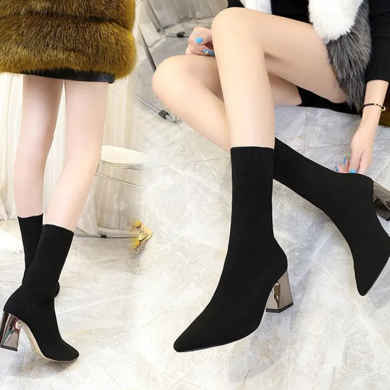 Autumn Winter Thick With Elastic Socks Short Boots