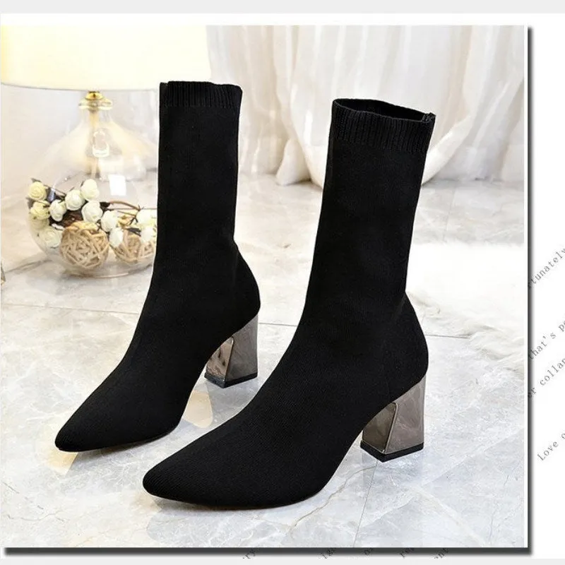 Autumn Winter Thick With Elastic Socks Short Boots