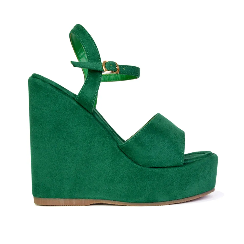 Belinda Wedge High Heel Strappy Platform Heeled Sandals in Green