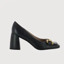 Bibi Lou Amber Black Leather Heeled Loafers