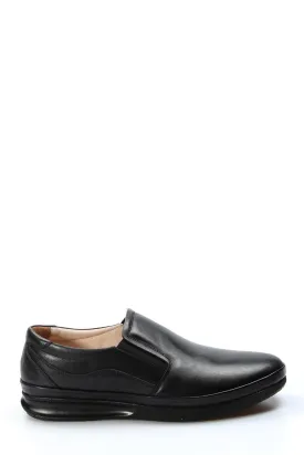 Black Leather Slip-On Loafers-Wessi