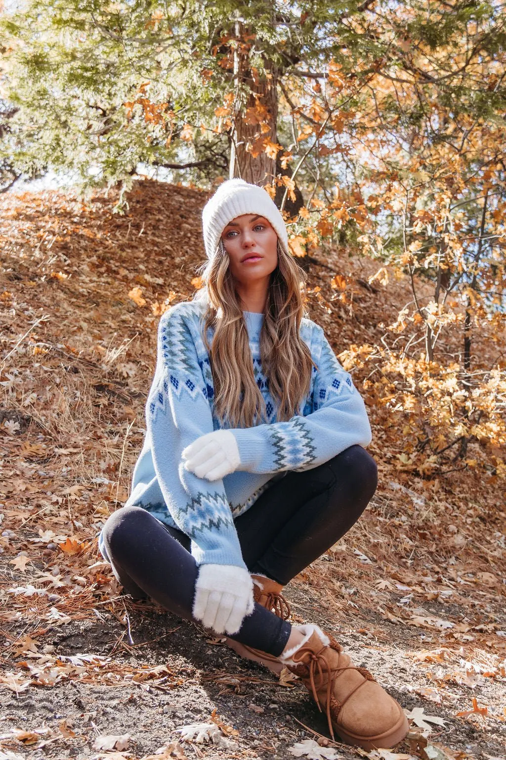 Blue Aztec Print Pullover Sweater