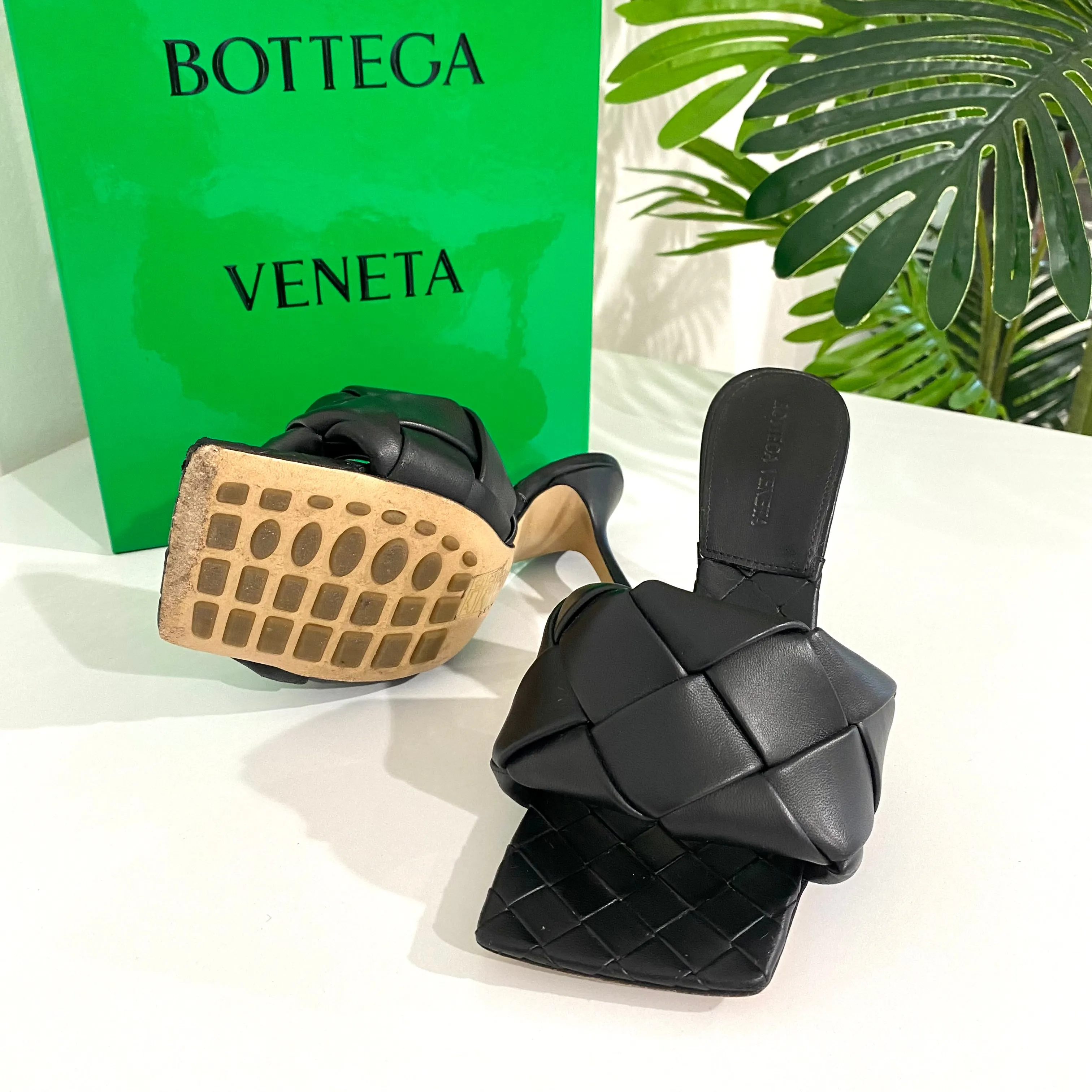 Bottega Veneta Black Lido Heeled Sandals