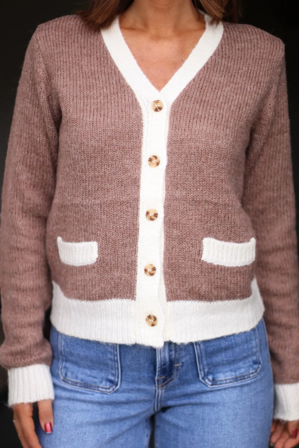 Brown Two Tone Button Up Cardigan