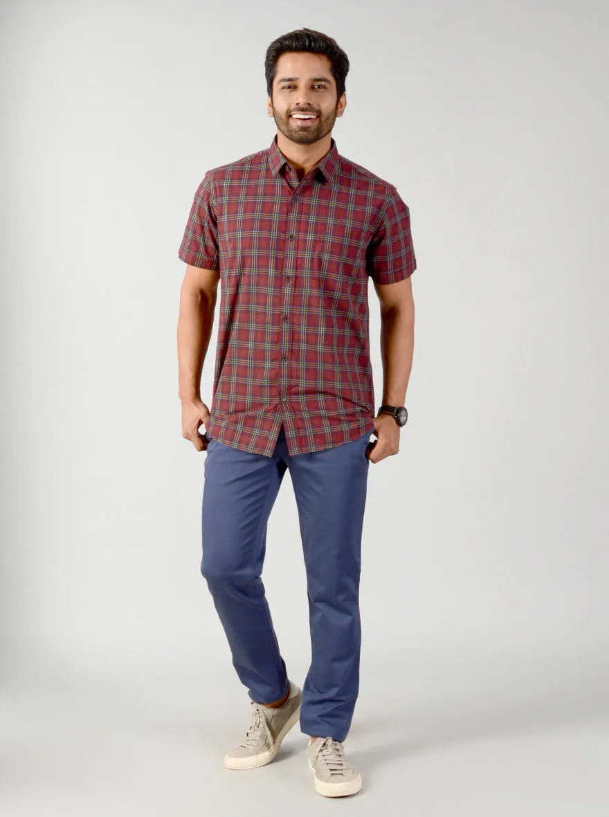 Burnt Brown Checked Slim Fit Casual Shirt | JadeBlue