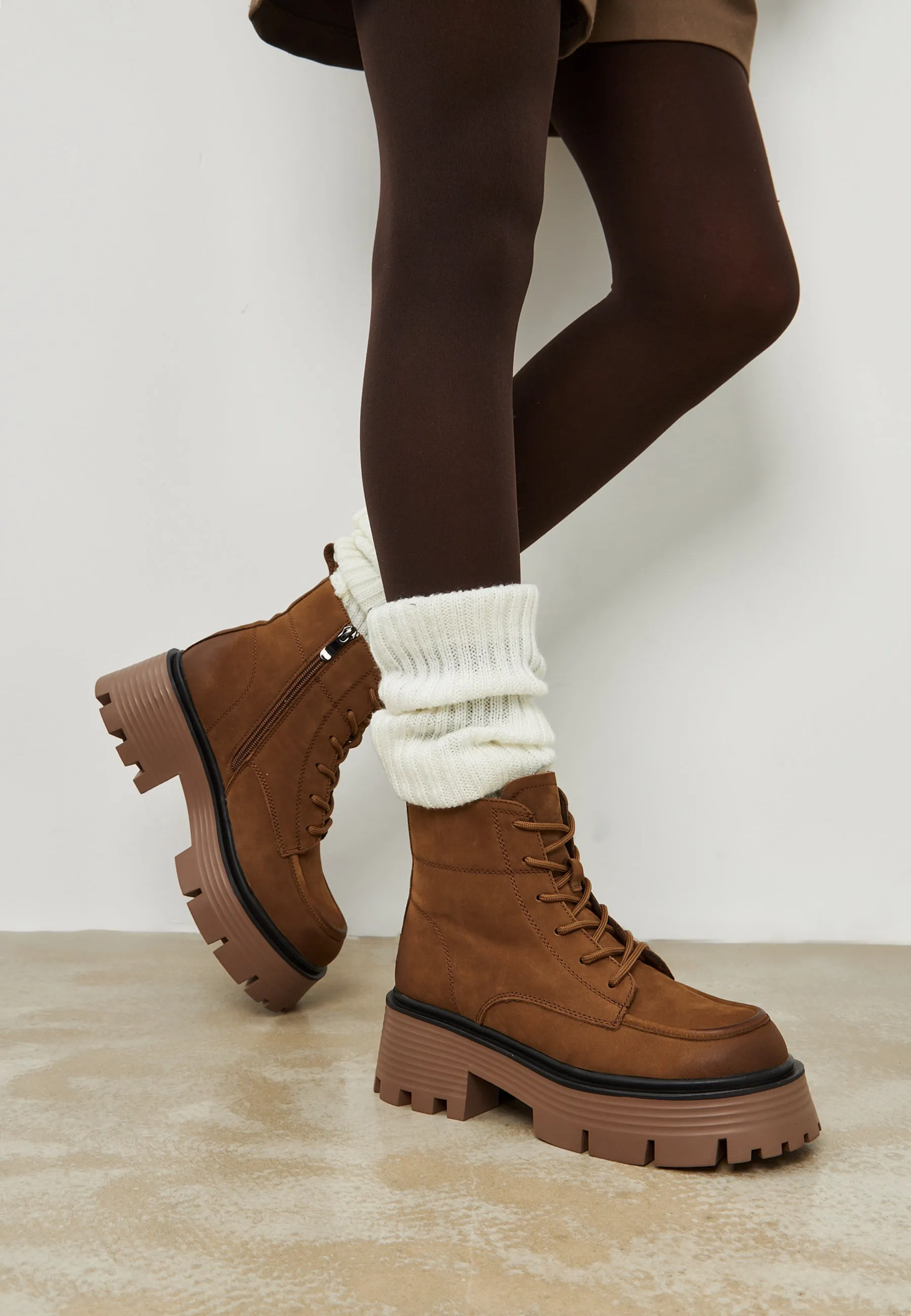 Casual Platform Ankle Boots - Brown