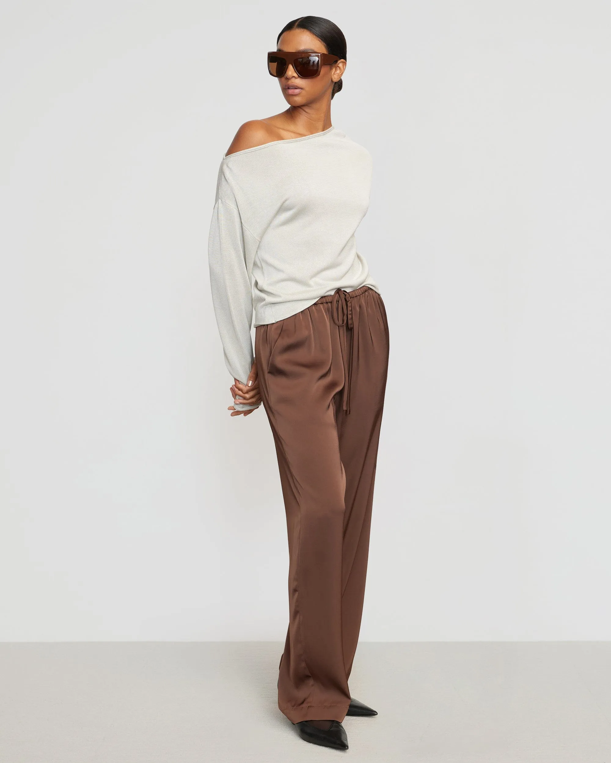 Dana Stretch-Waist Satin Pant