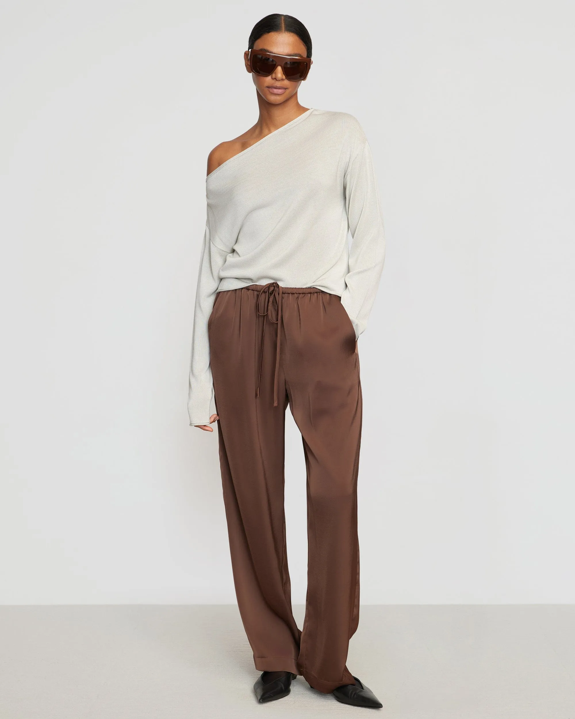 Dana Stretch-Waist Satin Pant