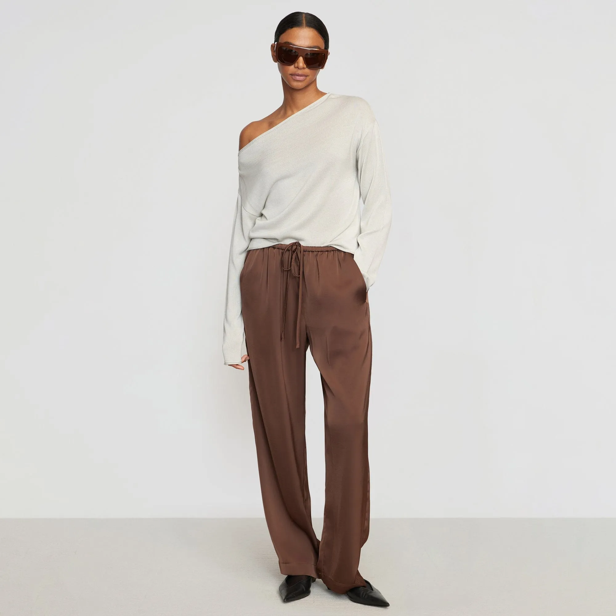 Dana Stretch-Waist Satin Pant