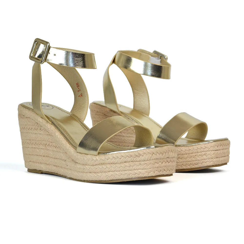 Dayla Platform Espadrille Sandal Wedge Heel With a Square Toe in Tan