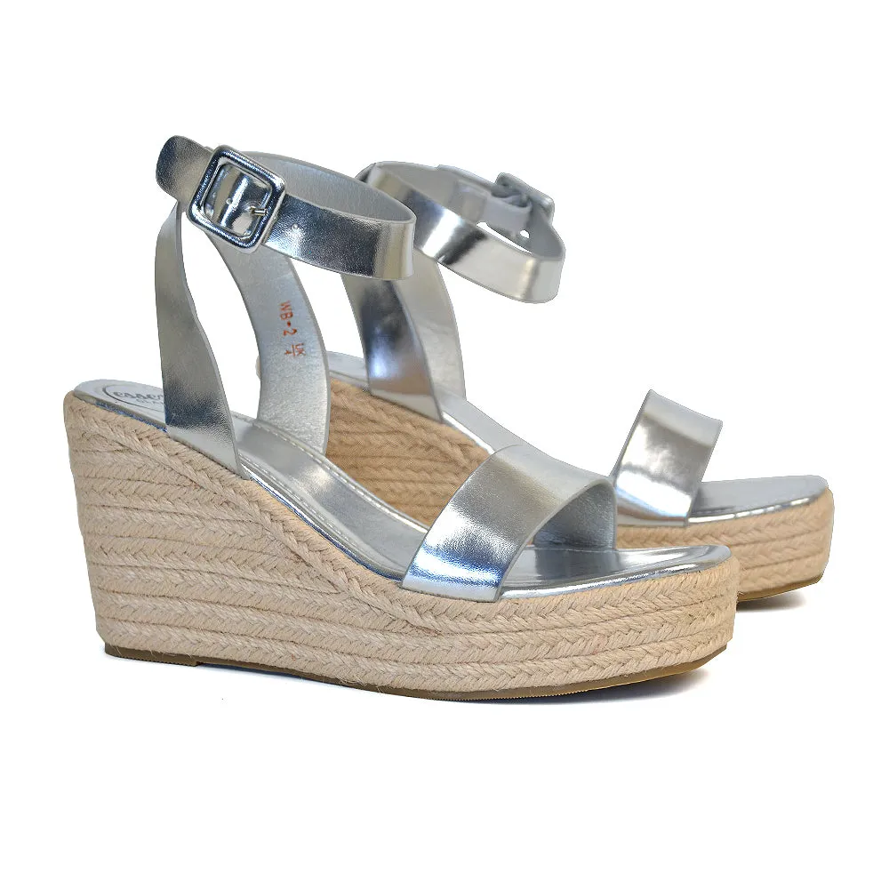 Dayla Platform Espadrille Sandal Wedge Heel With a Square Toe in Tan