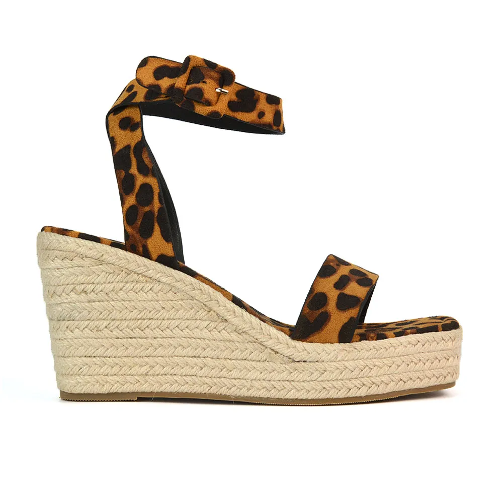 Dayla Platform Espadrille Sandal Wedge Heel With a Square Toe in Tan