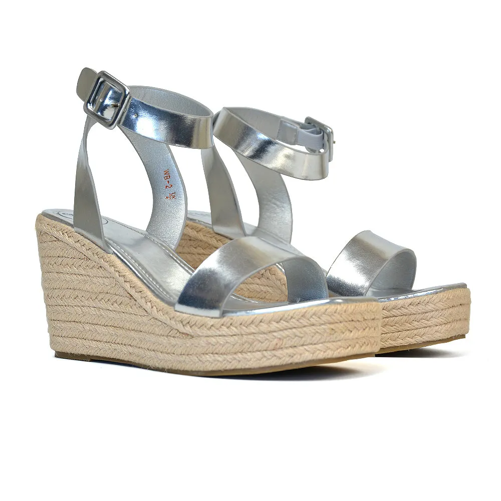 Dayla Platform Espadrille Sandal Wedge Heel With a Square Toe in Tan