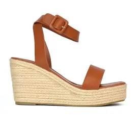 Dayla Platform Espadrille Sandal Wedge Heel With a Square Toe in Tan