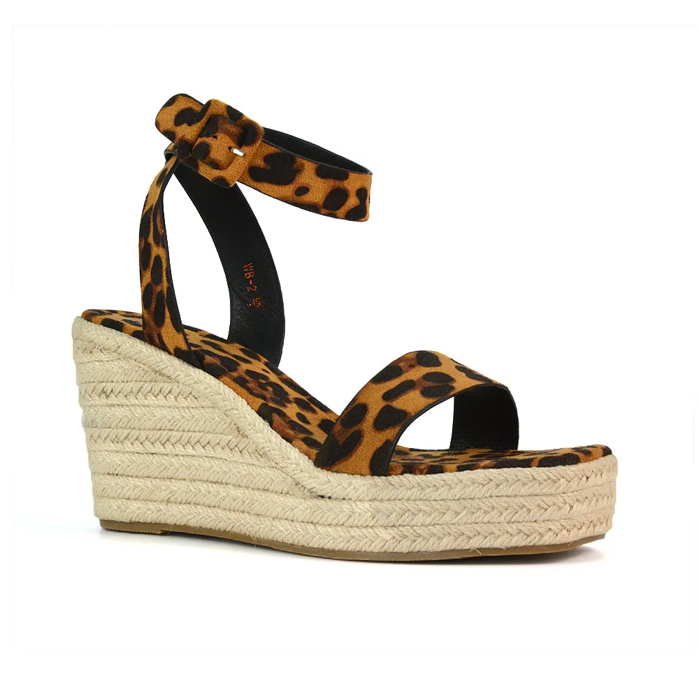 Dayla Platform Espadrille Sandal Wedge Heel With a Square Toe in Tan