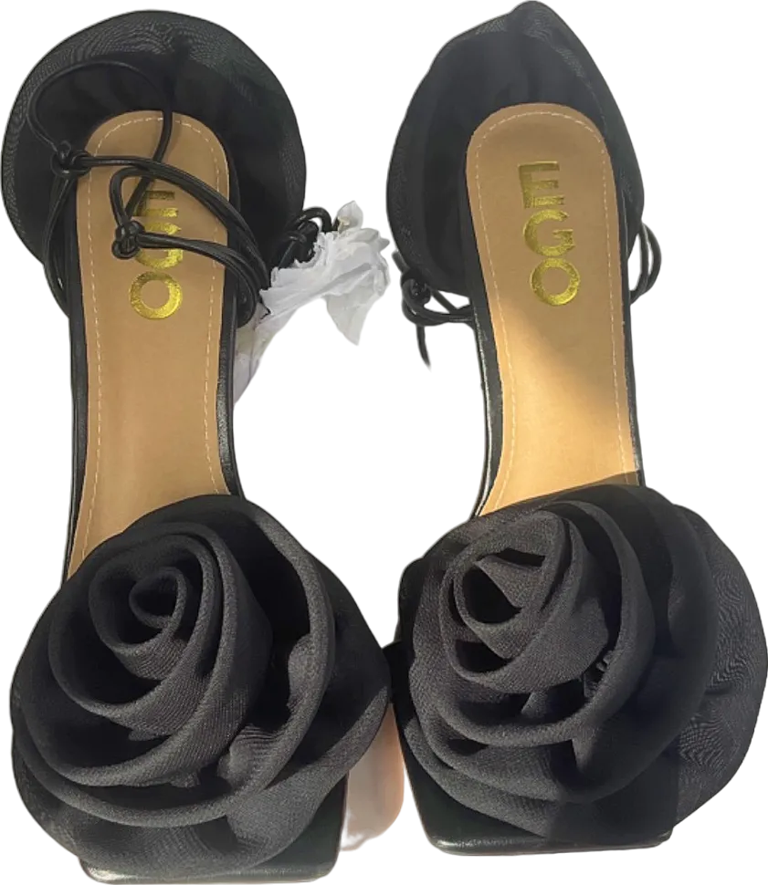 EGO Black Floral Heeled Sandals UK 6