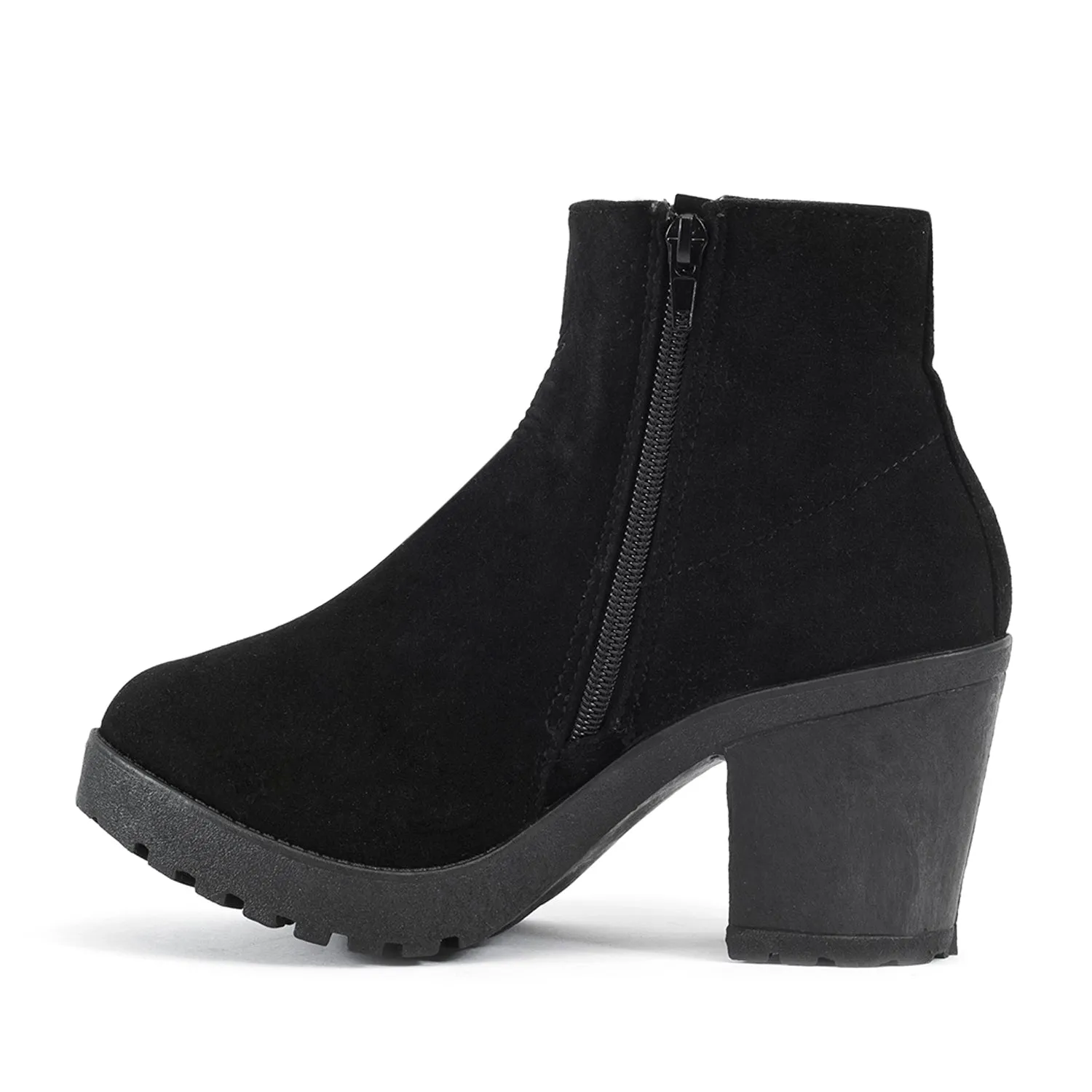 Faux Suede Cleated Zip-Up Ankle Boots