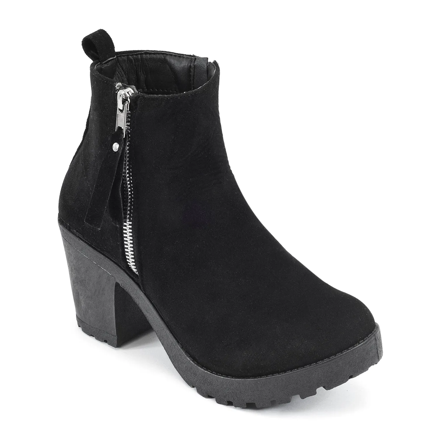 Faux Suede Cleated Zip-Up Ankle Boots