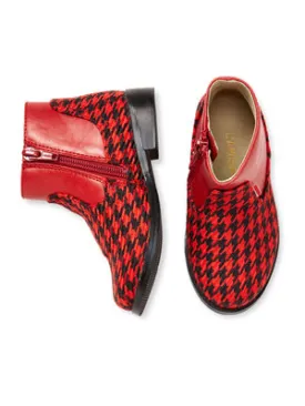 Girls Red Houndstooth Pattern Zipper Ankle Boots 7-Toddler-2 Kids