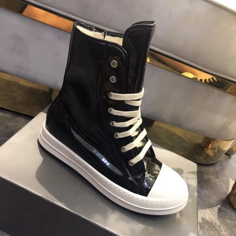 High-Top Black Patent Leather Sneakers