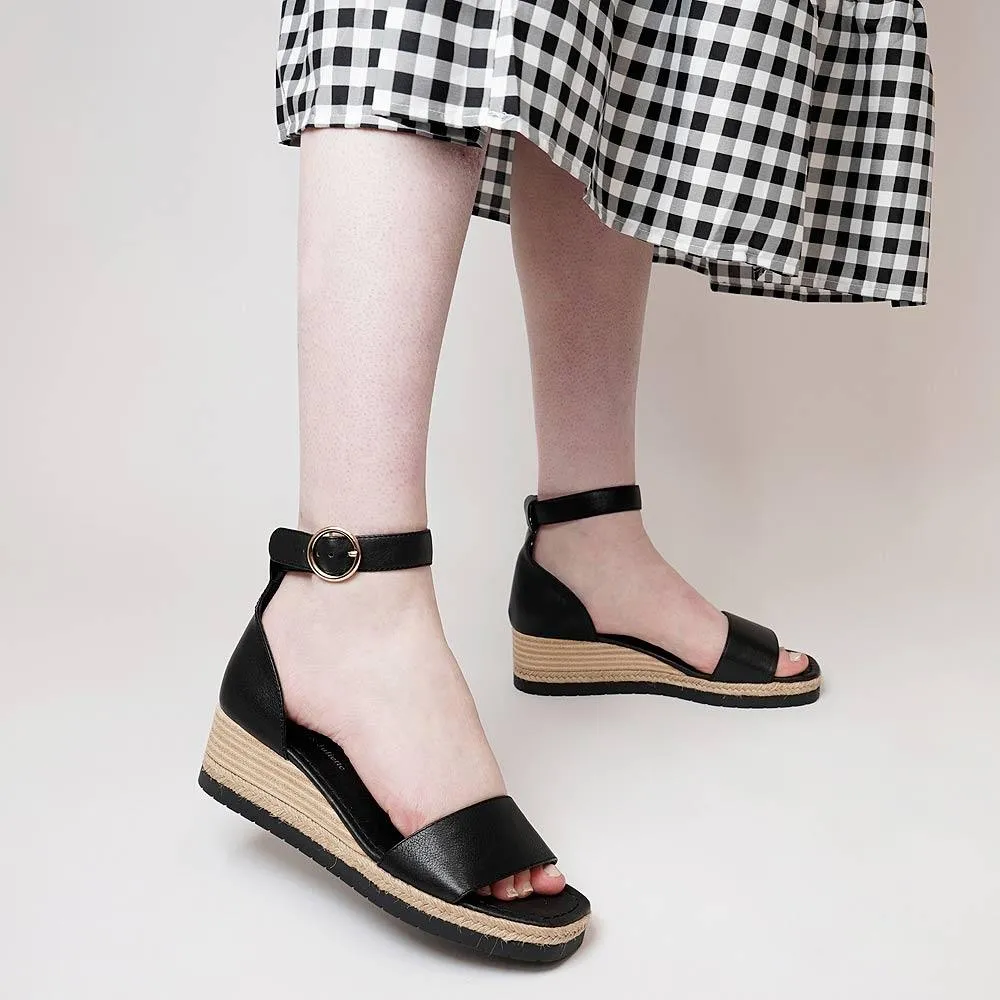 Idola Black Leather Wedges