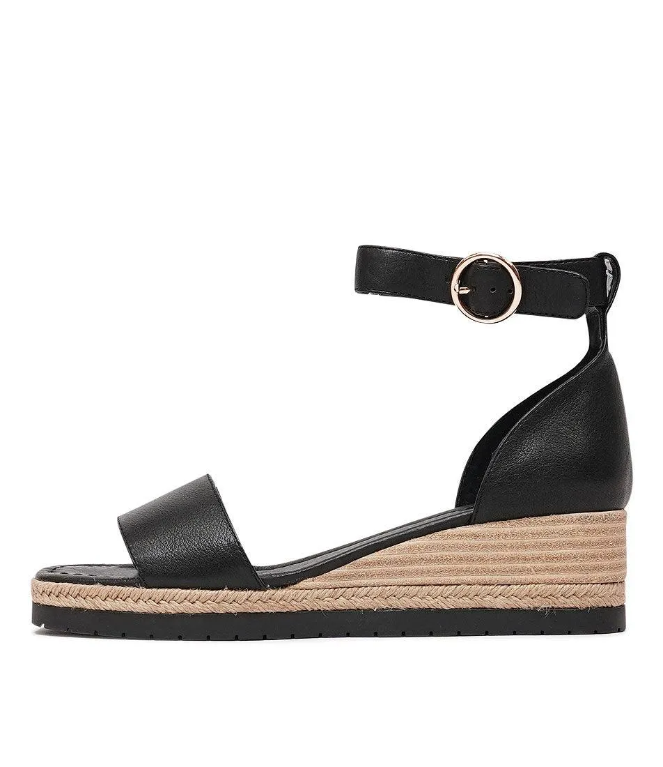 Idola Black Leather Wedges