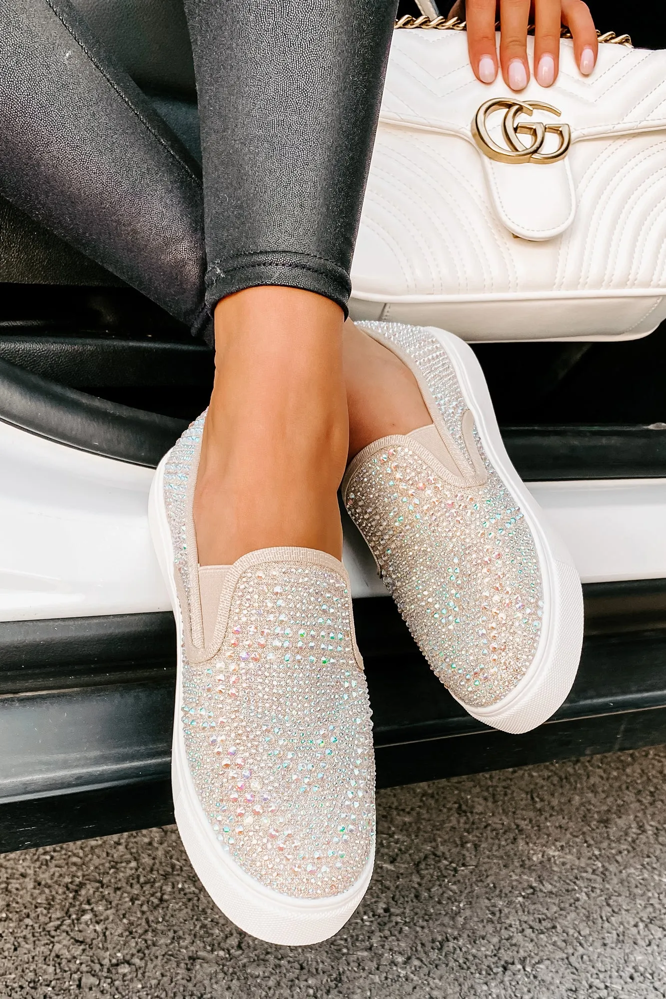 Infinity Rhinestone Slip-On Sneakers (Nude)