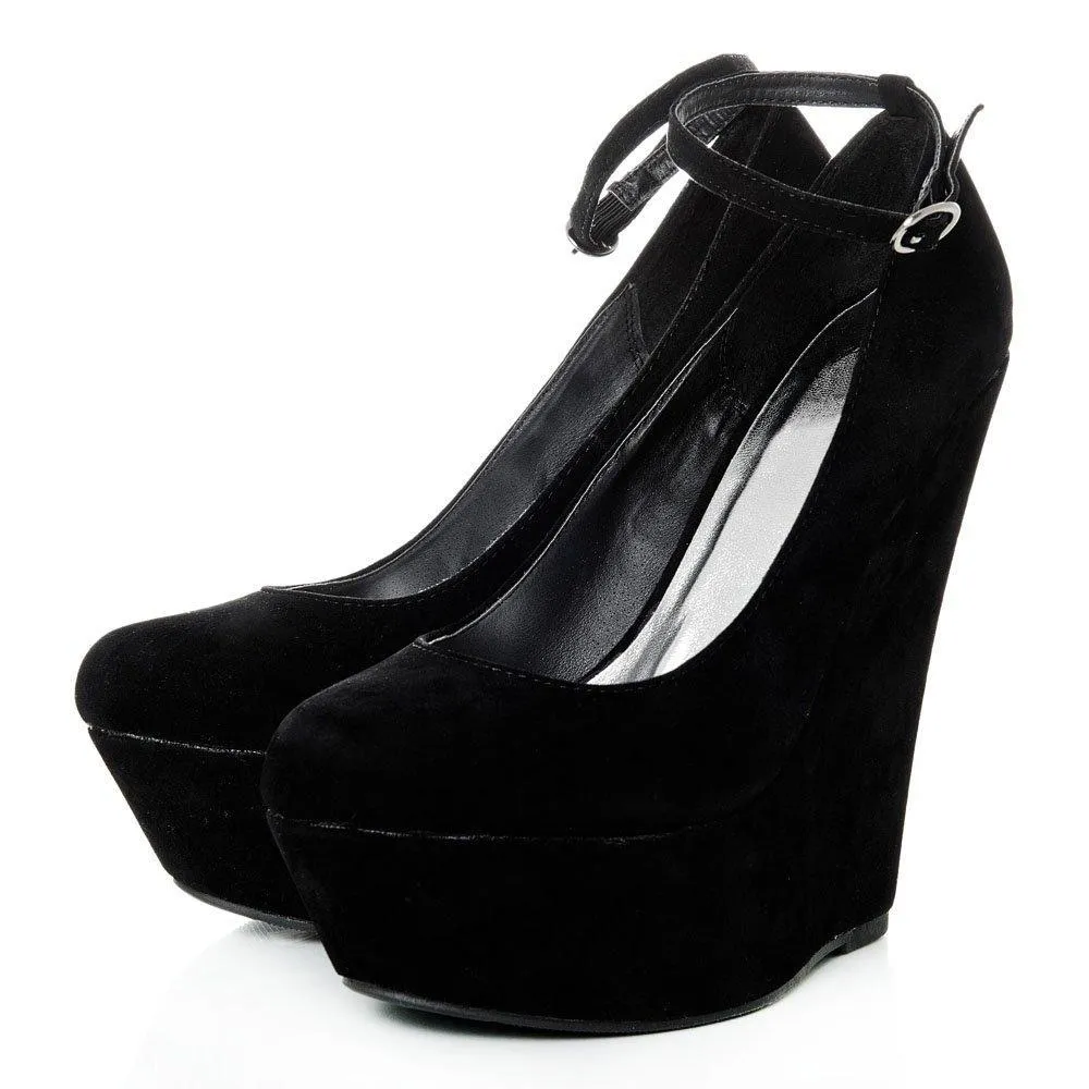 Jenna Platform Ankle Strap Wedge High Heeled Court Shoe