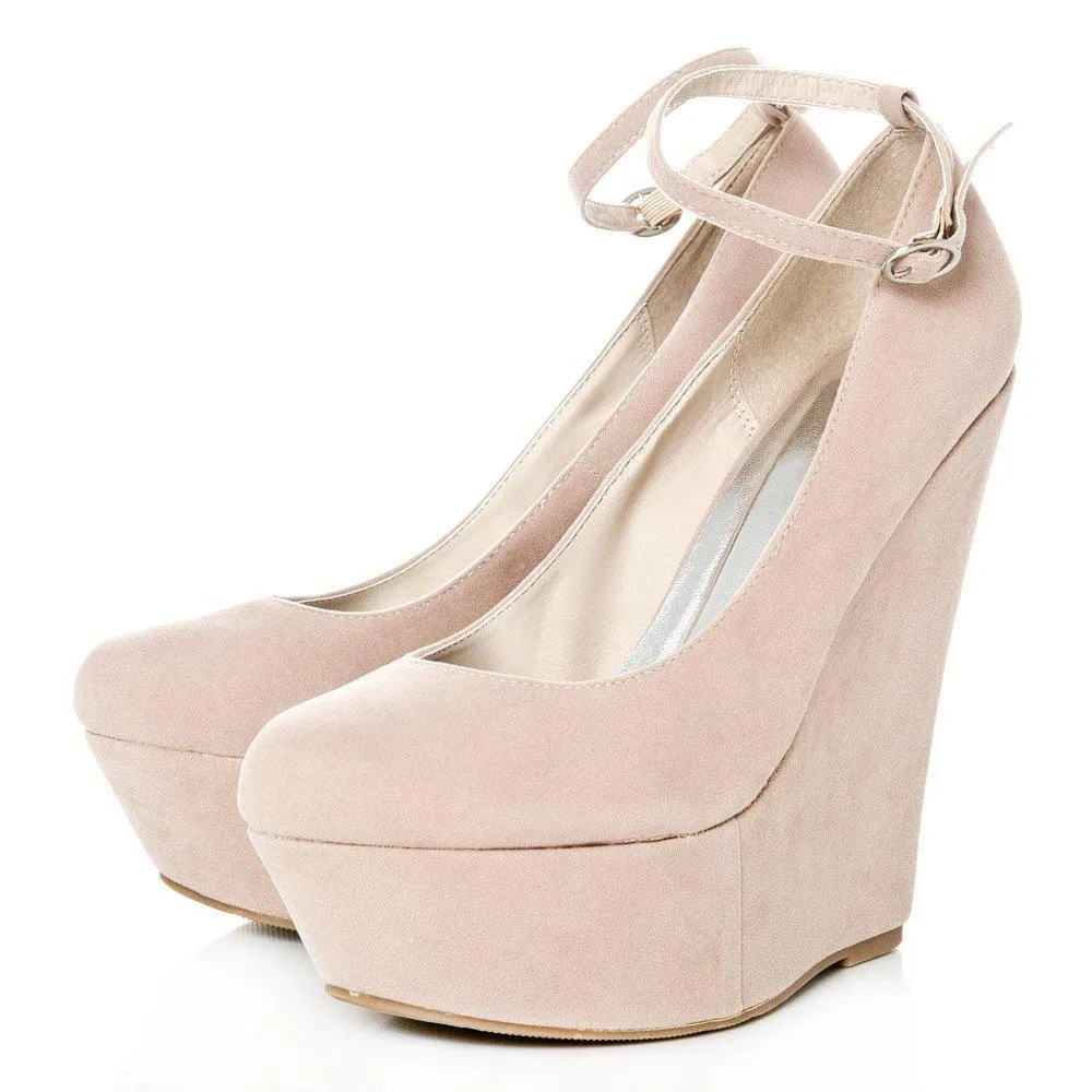 Jenna Platform Ankle Strap Wedge High Heeled Court Shoe