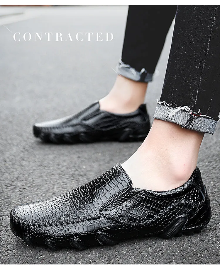 Men's Casual Beans Leather Shoes Walking Driving Slip On Loafers Lightweight Fashion Flat Shoes