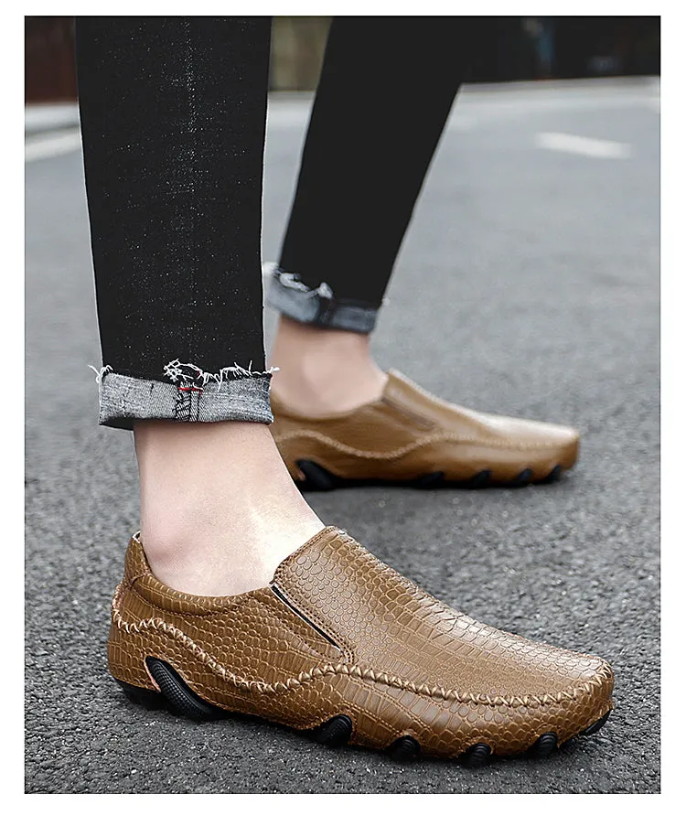 Men's Casual Beans Leather Shoes Walking Driving Slip On Loafers Lightweight Fashion Flat Shoes