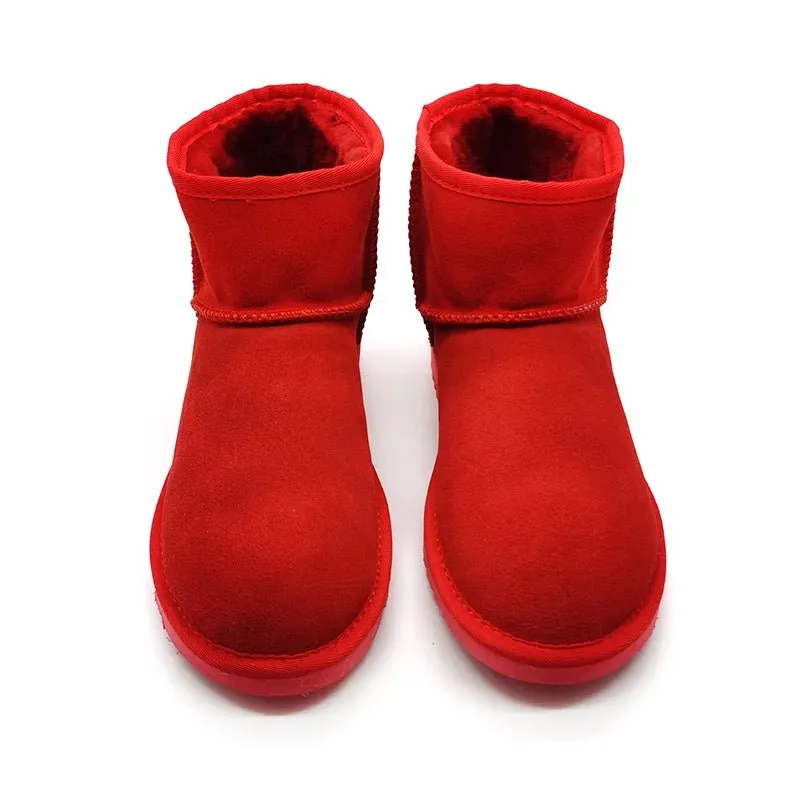 Mens womens kids ankle snow boots in stock real sheep skin plush fur snow winter warm boots