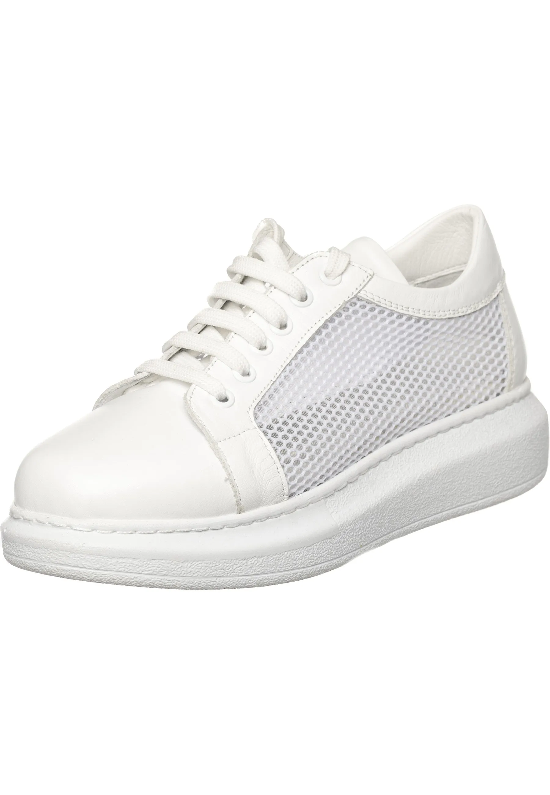 Mesh Panel Lace-Up Sneakers - White