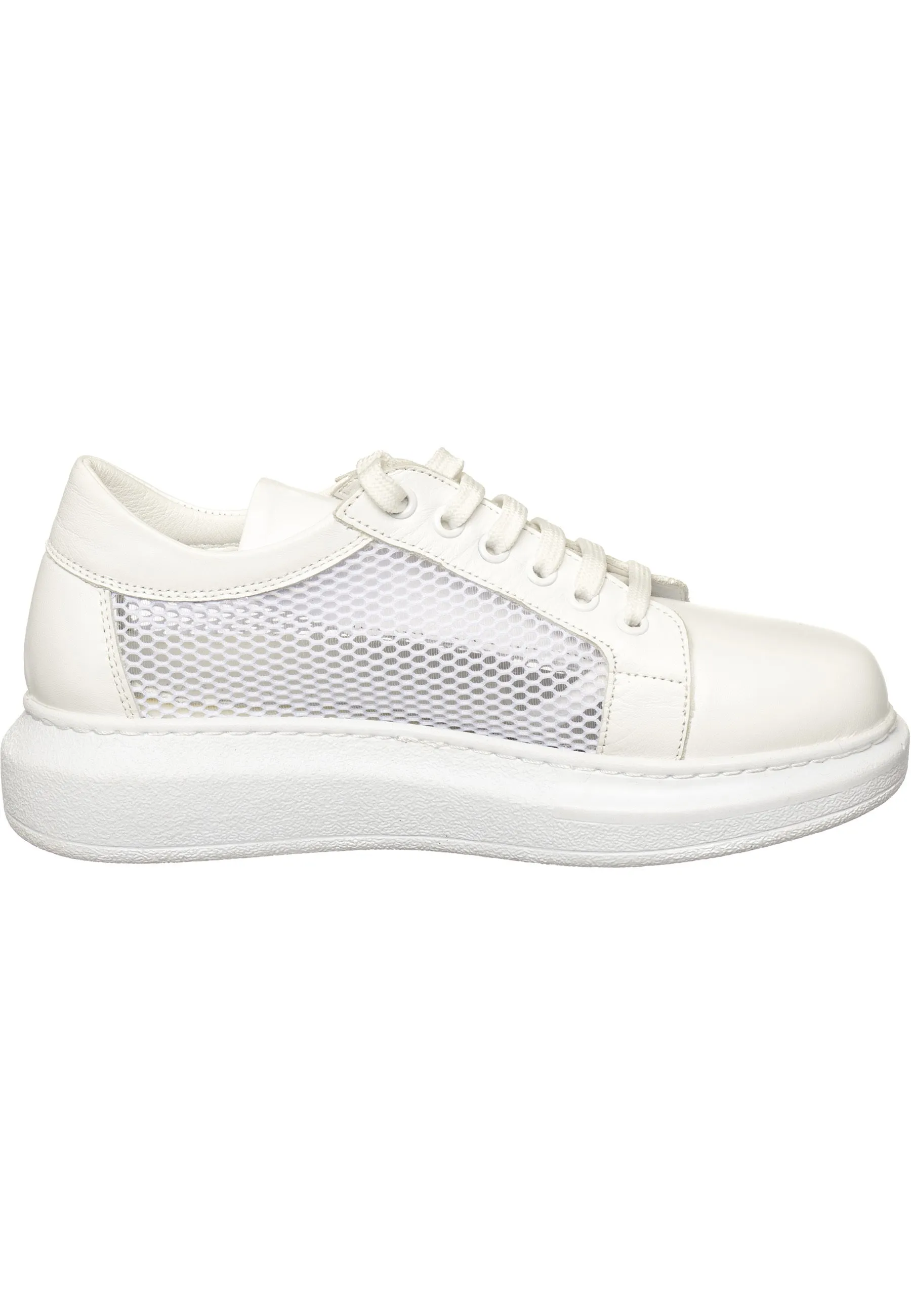 Mesh Panel Lace-Up Sneakers - White