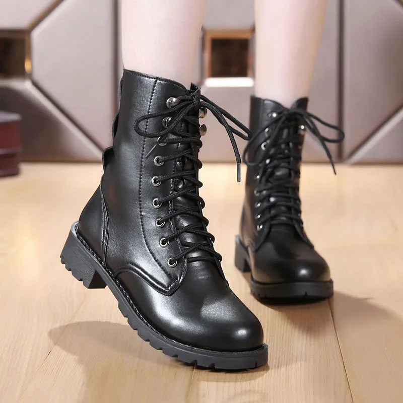 New Buckle Winter Motorcycle Boots Women British Style Ankle Boots