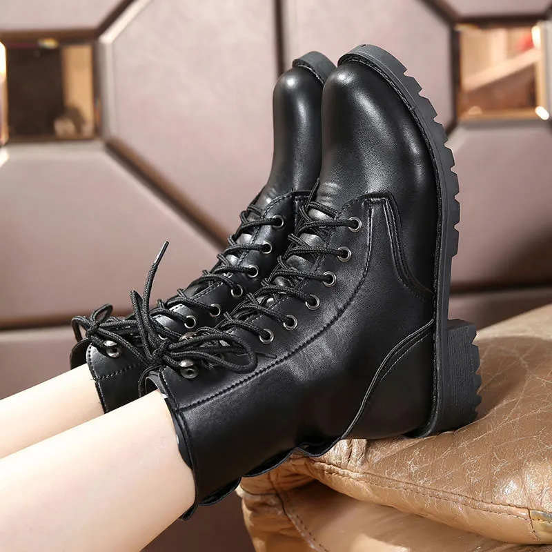 New Buckle Winter Motorcycle Boots Women British Style Ankle Boots