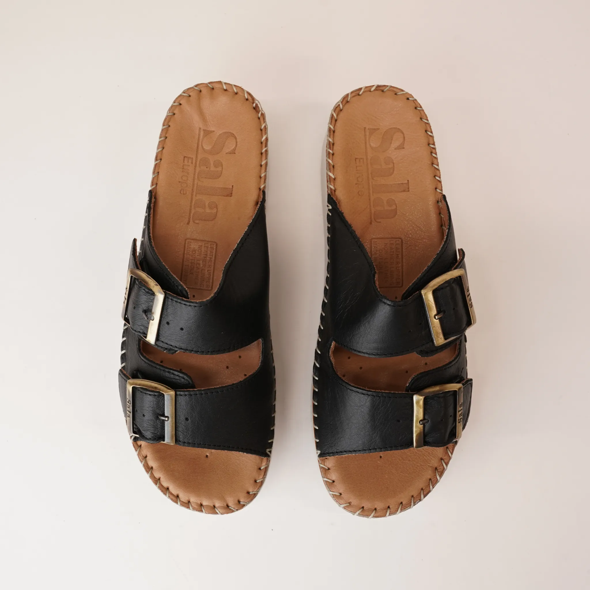 Oasis Black Leather Slides