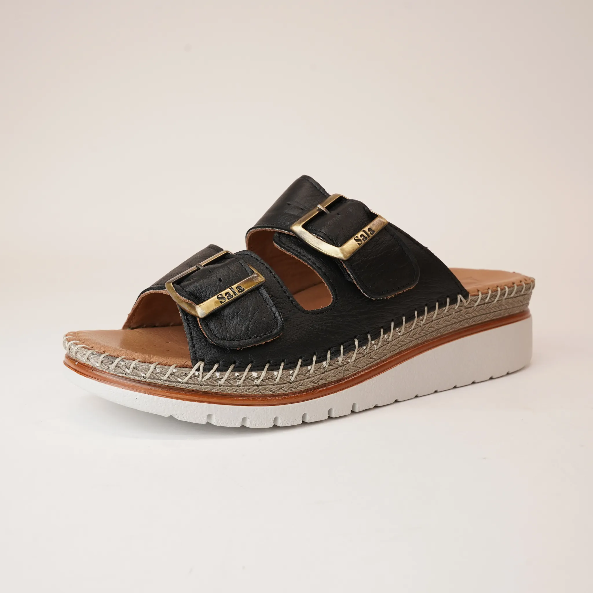 Oasis Black Leather Slides