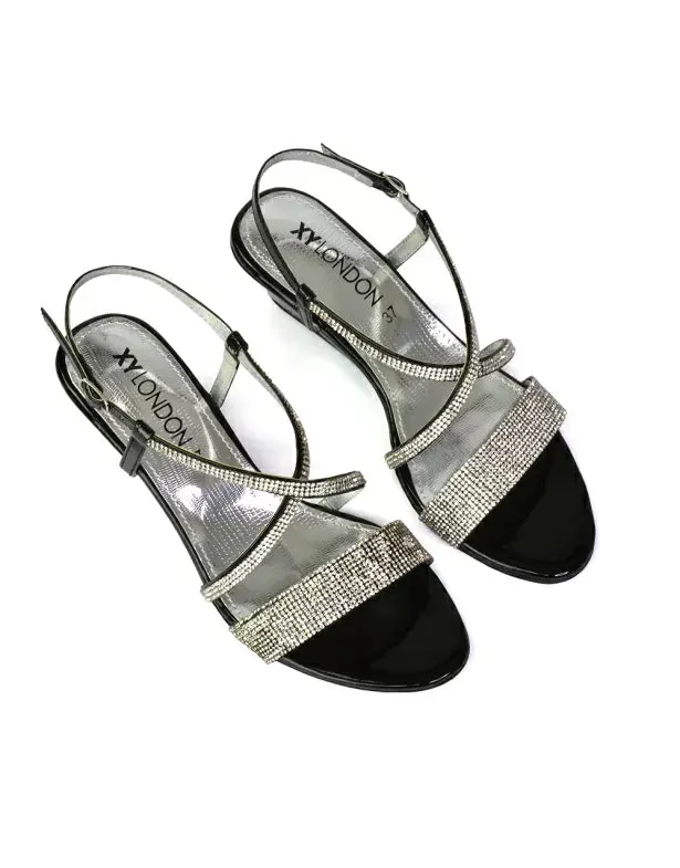 Ocean Sparkly Gem Crystal Diamante Ankle Strap Sandal Wedge Heel in Silver