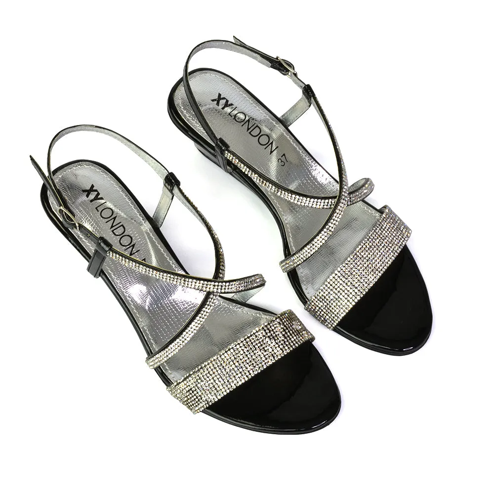 Ocean Sparkly Gem Crystal Diamante Ankle Strap Sandal Wedge Heel in Silver