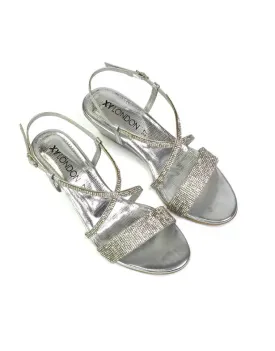 Ocean Sparkly Gem Crystal Diamante Ankle Strap Sandal Wedge Heel in Silver