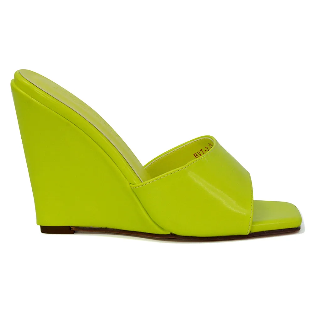 Otis Slip On Square Toe Wedge High Heeled Mule Summer Sandal Slides in Light Green