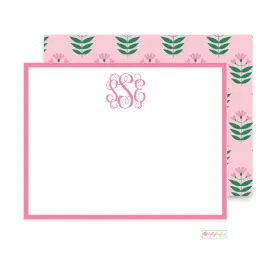 Pink Block Print Flat Note Cards