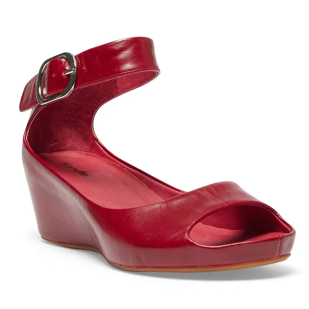 Pippa Wedge in Red Leather