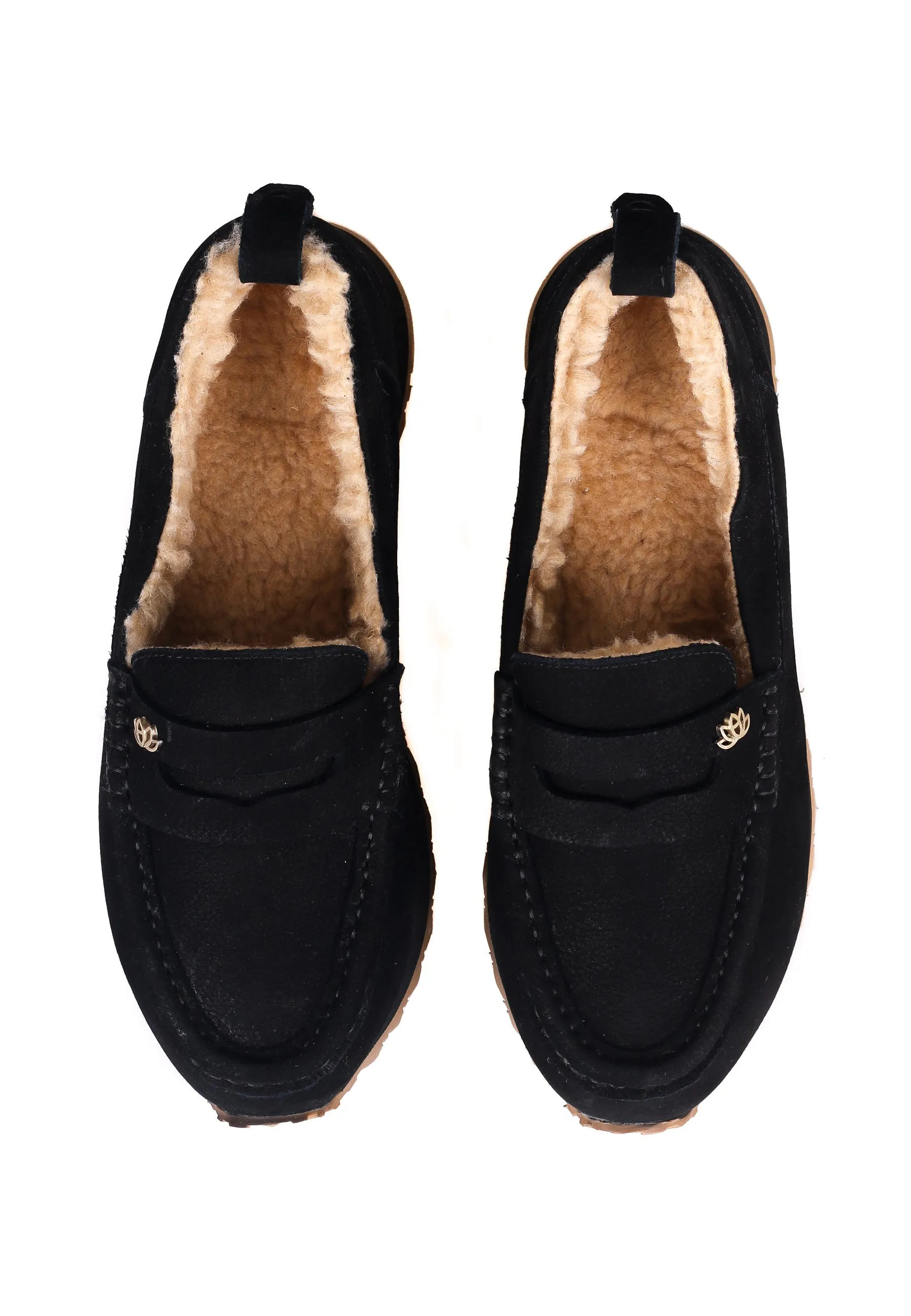 Suede Platform Loafers - Black