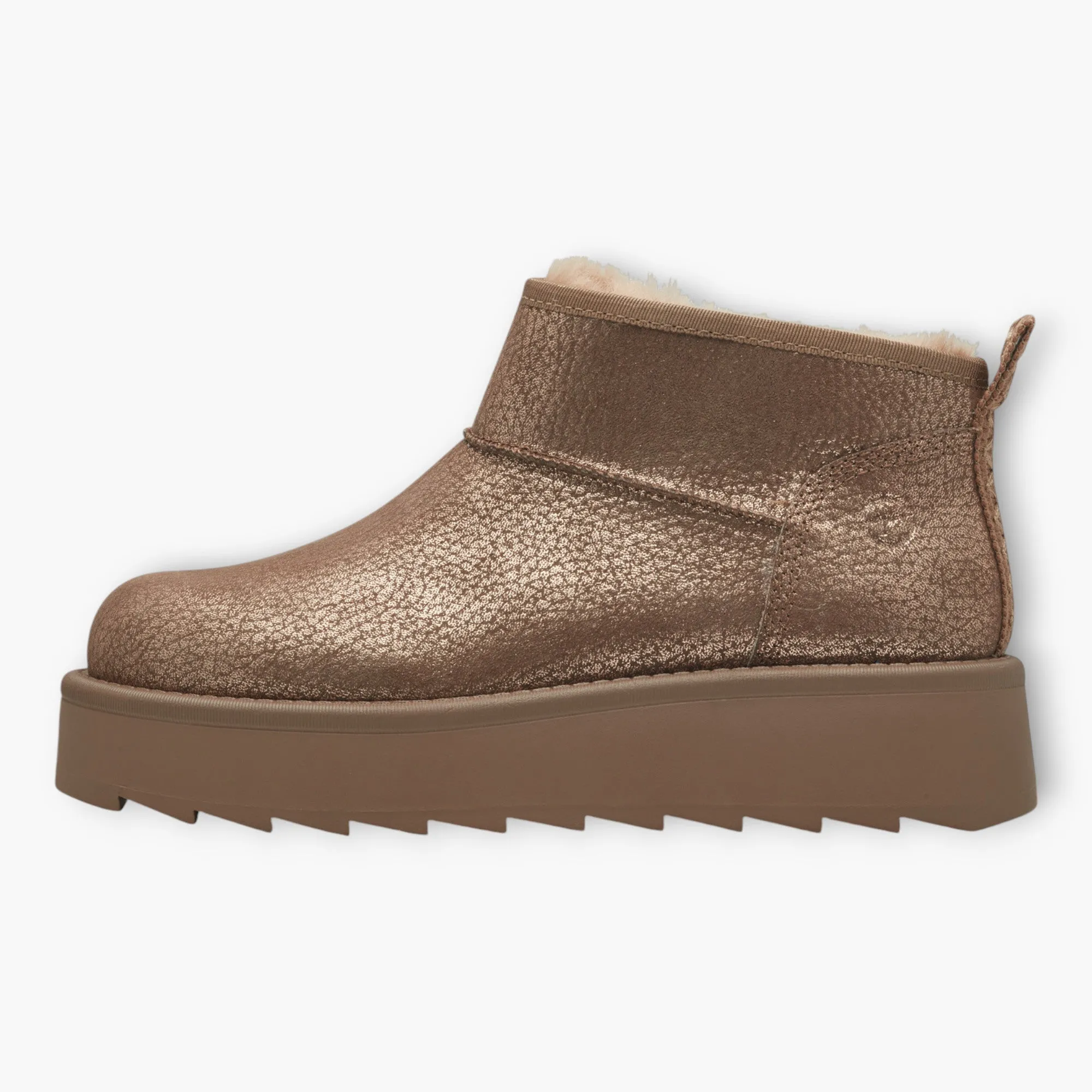 Tamaris Bronze Ankle Boots with Side Zip & Platform Sole - Fur Lined, Super Soft, Comfort Fit