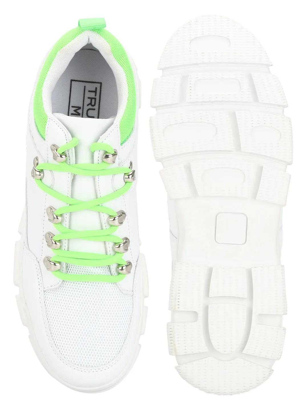 White PU Neon Lace-Up Men Sneakers