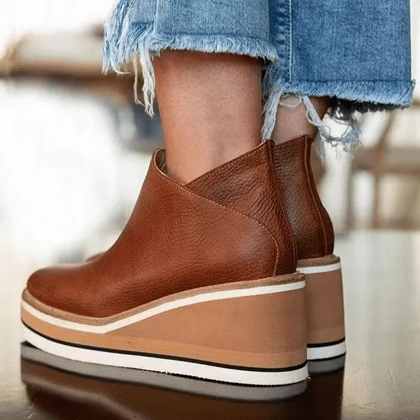 Winter Comfy Slip-on Ankle Arch Support Leather Walking Boots for Women