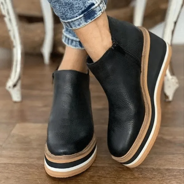 Winter Comfy Slip-on Ankle Arch Support Leather Walking Boots for Women