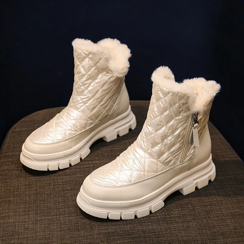 Winter Women Round Toe Boots Keep Warm Mid-Calf Snow Boots